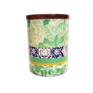 Be Home for Anthropologie Small Canister Green, Blue, White Floral 4.5” x 3.5